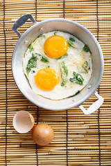 fried egg with green spinach
