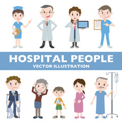 people in hospital character illustration set, doctors and patients, vector clip arts