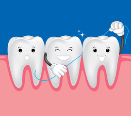 Teeth with dental floss for healthcare. dental care concept. illustration