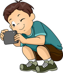 Obraz premium Kid Boy Sit Taking Picture Phone