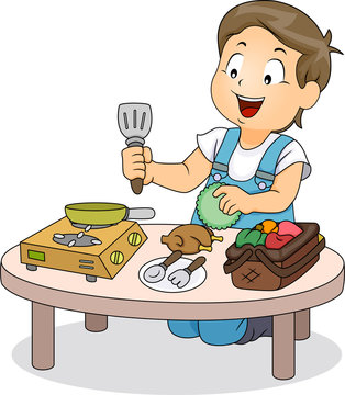 Kid Boy Play Toy Cooking