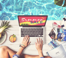 Summer Sale Laptop Relax Holiday Shopping Concept