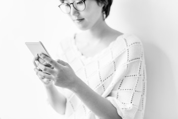 Lady Using Cellphone Smiling Concept