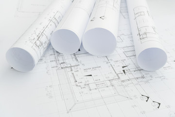 architectural drawing paper rolls of a dwelling for construction