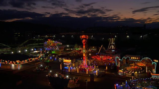 AERIAL: Shinning Luna park at sunset