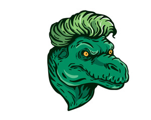 Vintage Hair Pomade Barber Shop Character - Stylish Green Dinosaurs