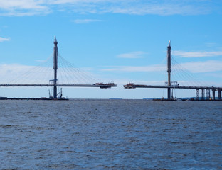 construction of the highway viaduct over the water