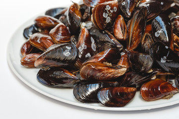 Fresh mussels on white background for the menu 