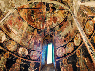 Ancient frescoes of the XVI century in the old Orthodox Church monastery in Serbia