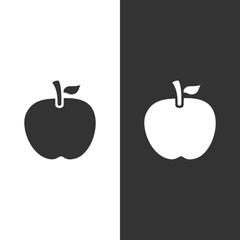 Icono de una manzana sobre fondos blanco y negro