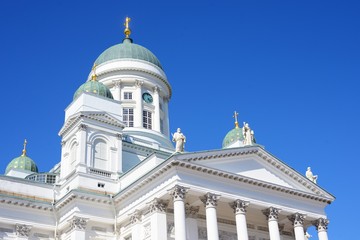 Helsinki cathedral view against blue sky