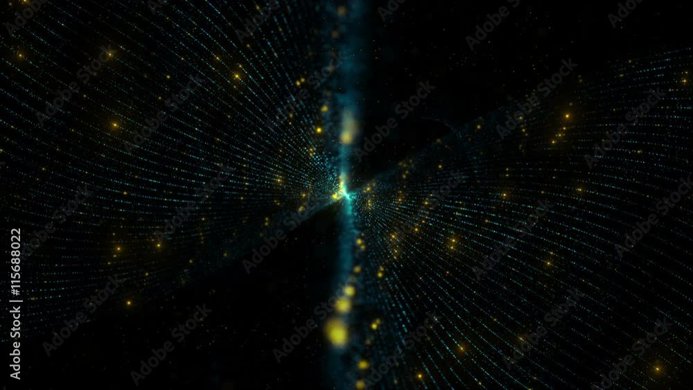 Poster 3d rendering twisted particle background with depth of field