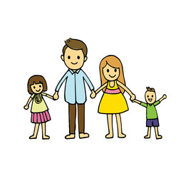 Vector of hand draw happy family holding hands and smiling together