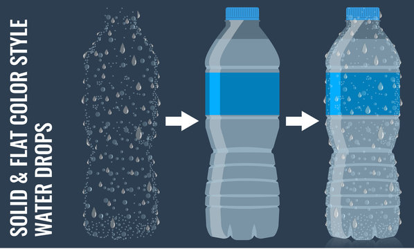 Bottle of water icon in flat style with transparency effect material. Surface with realistic water drops and condensation effect. Vector illustration