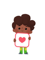 Niño con un corazón para usar en tarjetas de San Valentín, del Día del Padre o de la Madre o como botón de 