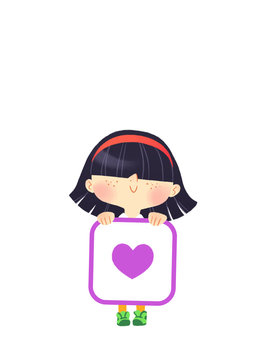 Ni&ntilde;a con un coraz&oacute;n para usar en tarjetas de San Valent&iacute;n, del D&iacute;a del Padre o de la Madre o como bot&oacute;n de "Love" / "Me encanta" en blogs, foros o p&aacute;ginas web.