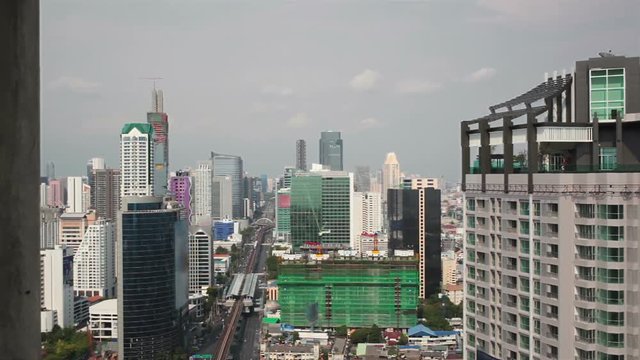 BANGKOK THAILAND - APRIL 11: View of Business Building Bangkok city area, by camera dolly with tracking high angle shot in HD, in Sathorn District BANGKOK, Thailand on April 11, 2015