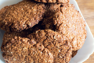 Oatmeal cookies on a wooden table
