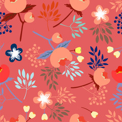 Fototapeta na wymiar vector seamless pattern with beautiful flower peones and leafs