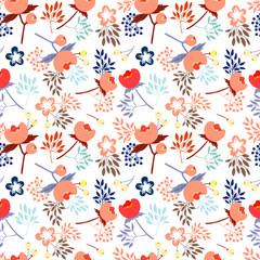 Obraz premium vector seamless pattern with beautiful flower peones and leafs