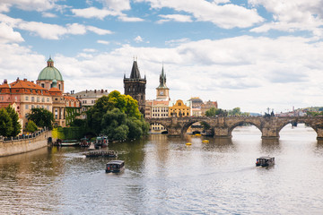 Prague, Czech Republic - 04 July 2016. The summer photo of Charles bridge. Praha, Chezh Republic capital like a point of travel destination.