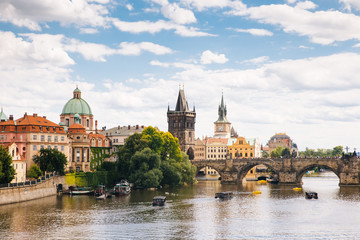 Fototapeta premium Prague, Czech Republic - 04 July 2016. The summer photo of Charles bridge. Praha, Chezh Republic capital like a point of travel destination.