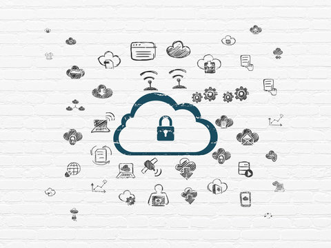 Cloud technology concept: Cloud With Padlock on wall background