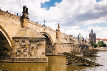 Obraz premium Prague, Czech Republic - 04 July 2016. The summer photo of Charles bridge of Praha, Chezh Republic capital like a point of travel destination.