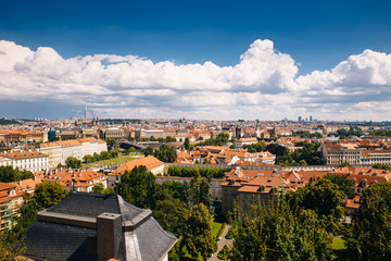 Fototapeta na wymiar Prague, Czech Republic - 04 July 2016. The summer photo from above of Praha, Chezh Republic capital like a point of travel destination.