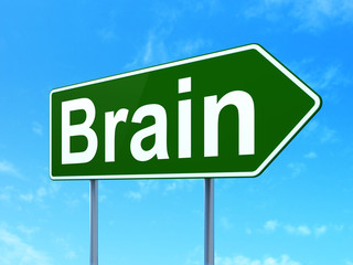 Medicine concept: Brain on road sign background