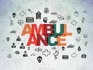 Healthcare concept: Ambulance on Digital Data Paper background