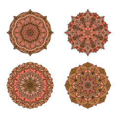 Vector mandalas. Colored mandala set. Oriental round ornament. asian design element.