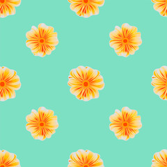 Seamless pattern with beautiful orange flowers on blue background, vector illustration 