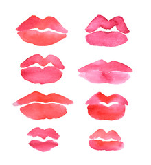 Set with watercolor beautiful lips, vector illustration