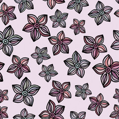 Seamless pattern with flowers on purple background