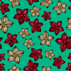 Seamless pattern with flowers on blue background
