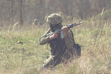 Military soldiers at tactical exercises