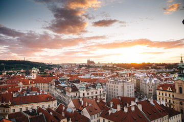 Prague, Czech Republic - 04 July 2016. The summer photo sunset over Praha, Chezh Republic capital...