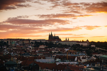 Fototapeta na wymiar Prague, Czech Republic - 04 July 2016. The summer photo sunset over Praha, Chezh Republic capital like a point of travel destination.