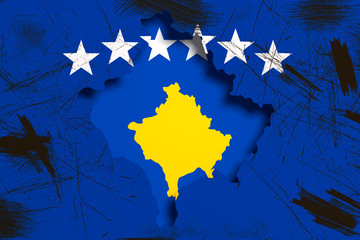Silhouette of Kosovo map with flag