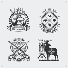 Set of vintage hunting labels, badges and design elements.