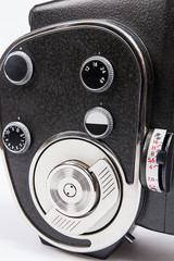 Obraz premium Close up view of vintage movie camera isolated on white