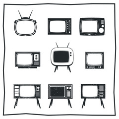 Tv set. Black and white vector illustration