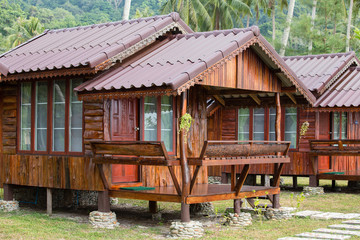 Tropical beach house near sea, close up