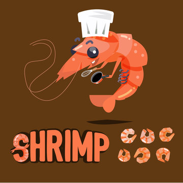 shrimp chef character design with boil and dried shrimp ready to