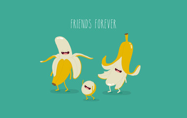 Funny banana family. Vector illustrations. Friend forever.