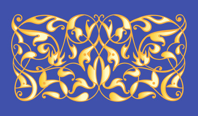 Oriental decorative element. Zentangle gold on a blue background