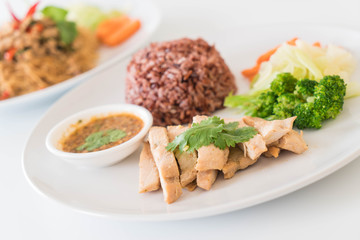 roast chicken and vegetable with berry rice