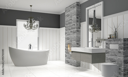 Luxuriöses modernes Badezimmer mit freistehender Badewanne ... Luxuriöses modernes Badezimmer mit freistehender Badewanne ...