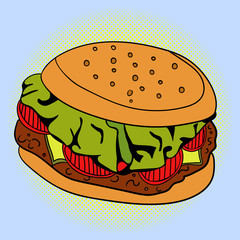 Burger Pop art vector illustration